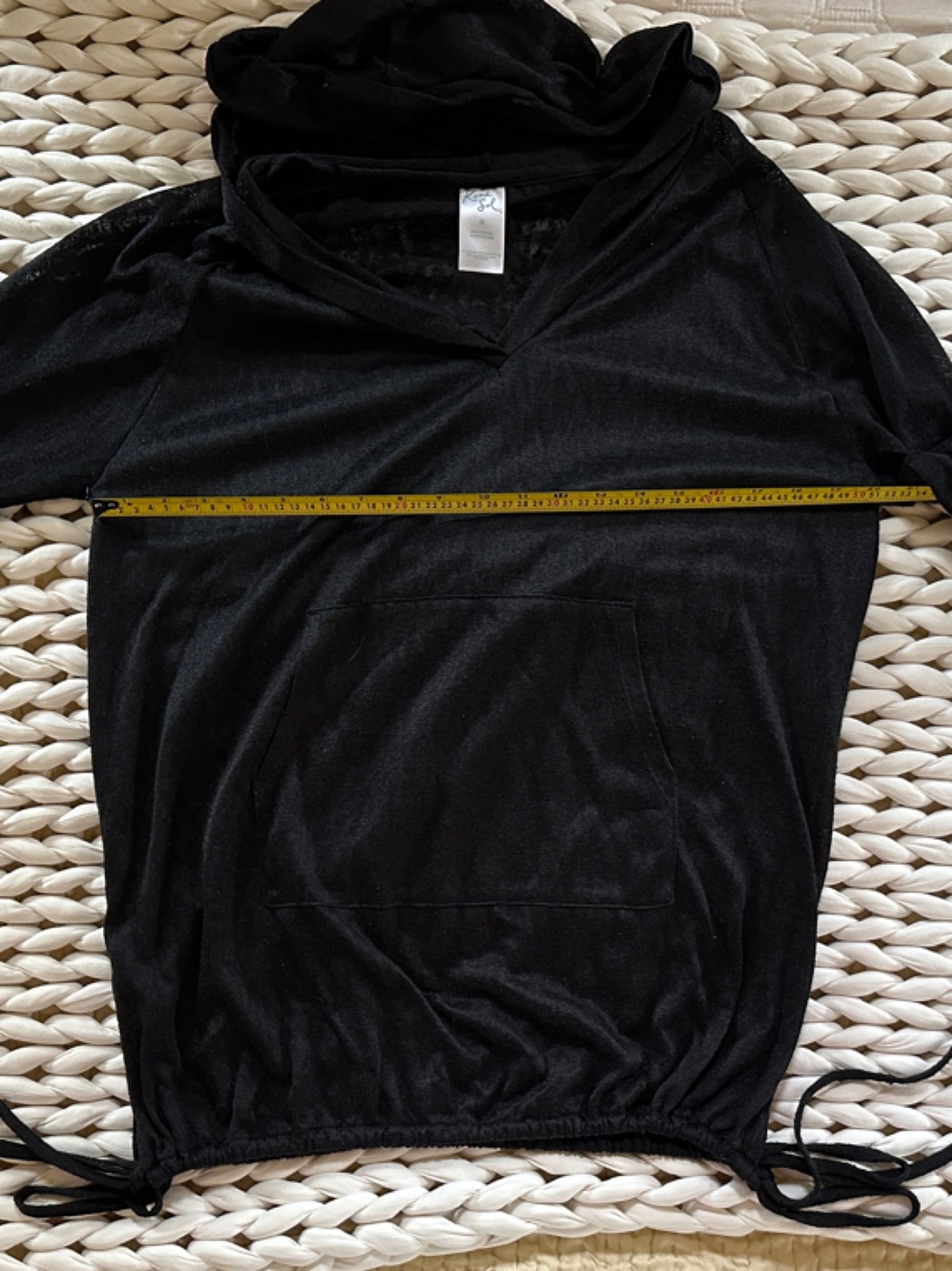 Black Kona Sol Long Sleeve Hooded Drawstring Top/Cover-Up Beachy Size M